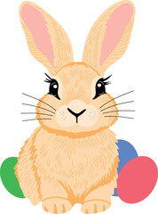 Fototapeta premium Adorable Easter Bunny holding a decorated egg, surrounded by spring flowers and festive elements. Perfect for holiday cards, decorations, and seasonal designs. Cute and cheerful illustration for Easte