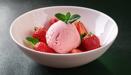 白いボウルに盛られたストロベリーアイスクリーム