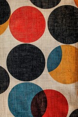 Colorful geometric mid-century modern design on textured fabric background
