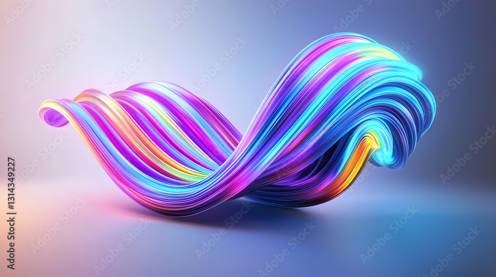 Poster vivid 3d abstract wave with iridescent pixelated texture in neon rainbow colors against a soft gradi