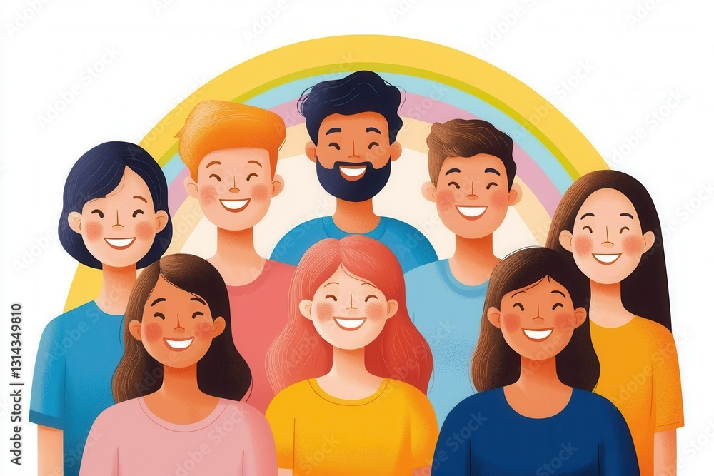 Poster diverse group unity and mutual support. a diverse group of smiling individuals standing together wit