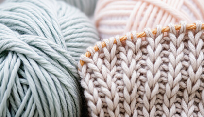 Vibrant Yarns and a Cozy Knitting Project Create a Serene Crafting Atmosphere in a Sunlit Workspace