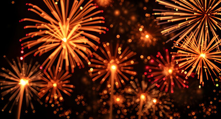 A sparkling New Year’s Eve background filled with fireworks sets the stage for a night of celebration
