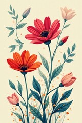 Stylized floral line art; cool tones, minimalist design, purple, graphic, petals