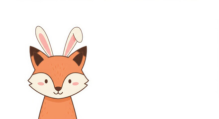 Fototapeta premium Adorable fox character wearing bunny ears and looking directly forward