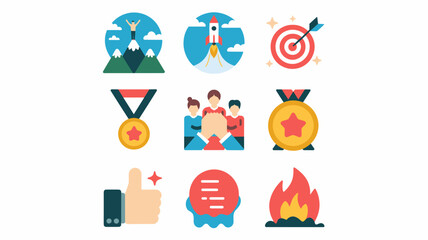 Vector Icon Set for Business Success, Achievement, Motivation, and Team Collaboration - Perfect for Marketing, Web Design, and Presentations