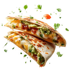 Fresh Quesadillas with Melted Cheese and Guacamole Isolated on Transparent Background