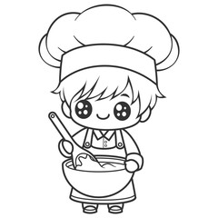 The boy becomes a chef and makes dough, for coloring