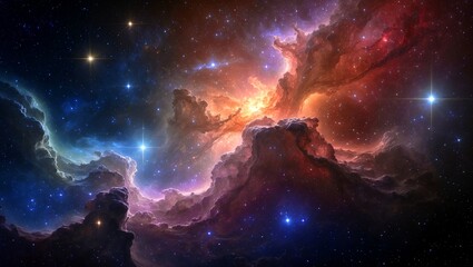 Vibrant cosmic nebula with swirling gas clouds