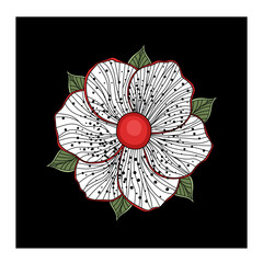Beautiful white flower on a black background. The flower consists of lines. Flower as a design element
