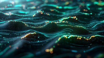 Futuristic Market Graph with Glowing Blue and Green Digital Trading Data in Clean Financial Theme