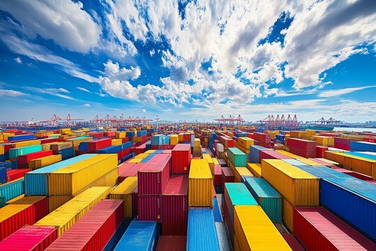Vibrant aerial view of rizhao port city  a bustling container ship terminal in shandong, china