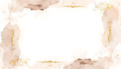 Obraz premium Watercolor background with gold accents, painted frame with copy space