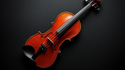 Fototapeta premium Exquisite Violin: A Symphony of Craftsmanship and Sound on Dark Backdrop