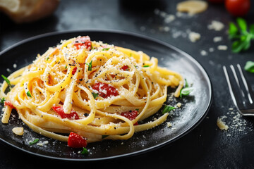 carbonara spaghetti on background