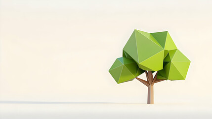 Green Low Poly Tree on White Background With Minimalist Design for Eco-Friendly Concept in Digital Art