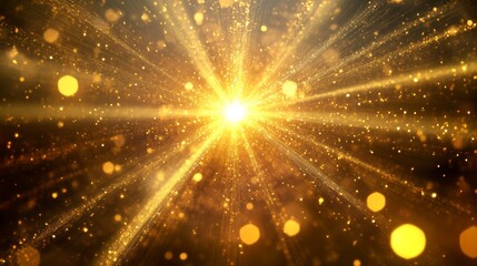 Naklejka premium Golden Sparkle Radiance: A Luminous Abstract of Glittering Light and Bokeh Effects for Festive Celebrations and Luxurious Backgrounds