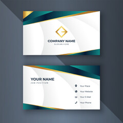 Fototapeta premium Elegant teal, gold business card design on grey