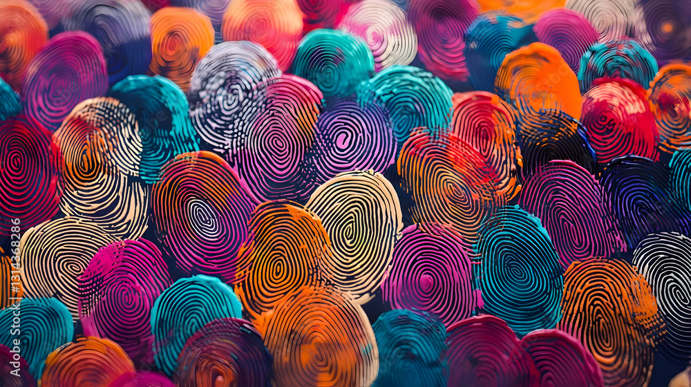 Aufkleber colorful fingerprint pattern background digital biometric security concept abstract design with vibr