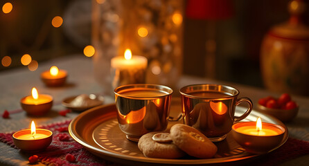 The scent of spiced chai and sweet treats fills the air during the joyous celebration of Diwali