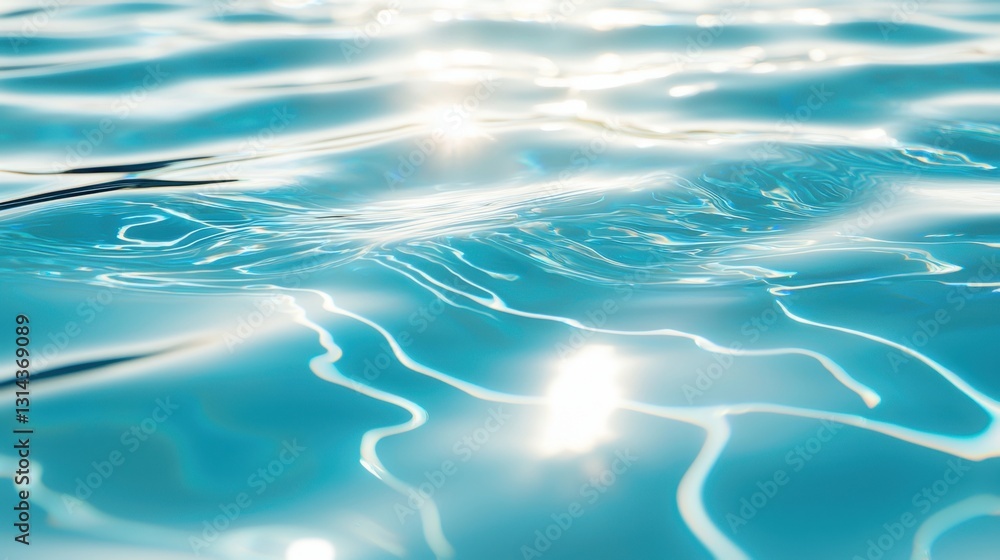 Poster hyper-realistic ocean wave ripples under the summer sunlight, creating a refreshing shimmer with a t