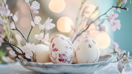 Fototapeta premium stylish easter eggs christian holiday celebration wallpaper background with decorations