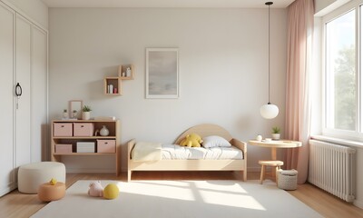 Neutral Scandinavian Children's Bedroom with Natural Light