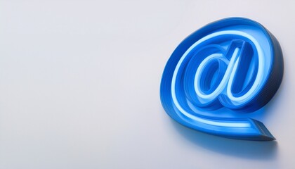 블루 네온 스타일의 '@' 기호가 빛나는 배경화면