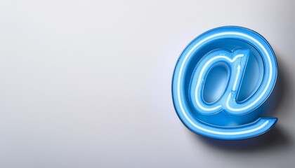 블루 네온 스타일의 '@' 기호가 빛나는 배경화면