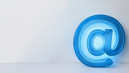 블루 네온 스타일의 '@' 기호가 빛나는 배경화면