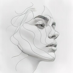 A woman's face is drawn in black and white