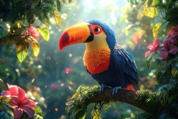 Obraz premium Vibrant Toucan Bird in Tropical Rainforest Jungle Nature Wildlife