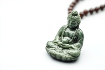Obraz premium A serene green Buddha pendant displayed beautifully against a clean background. This artwork symbolizes peace and mindfulness in everyday life. Generative AI