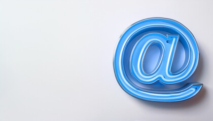 블루 네온 스타일의 '@' 기호가 빛나는 배경화면