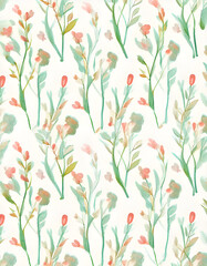 Seamless pattern with stylized flowers and branches, ideal for textile, packaging, wrapping paper, wallpaper, backgrounds and many other uses