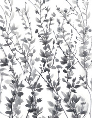 Soft monochrome botanical print offering elegant, calming visual texture for decorative surfaces, textiles, and graphic design projects