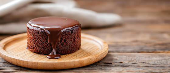 Irresistible Chocolate Lava Cake on Rustic Wooden Plate   Rich Decadent Dessert Temptation