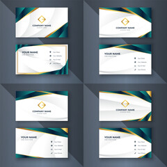 Elegant Teal Gold Business Card Set, Dark Grey Background, Contact Info