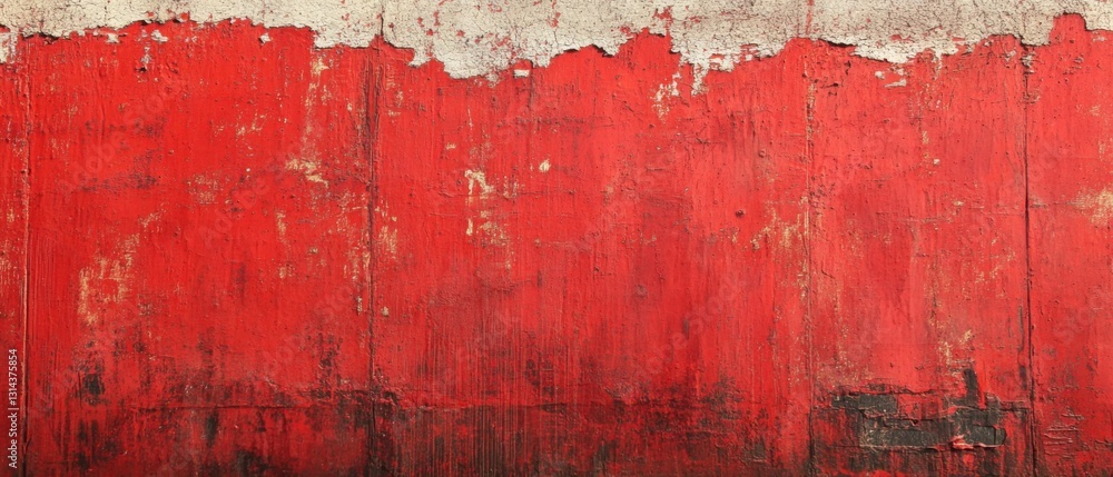 Poster distressed red painted wood texture with peeling white paint, creating a rustic and weathered backgr