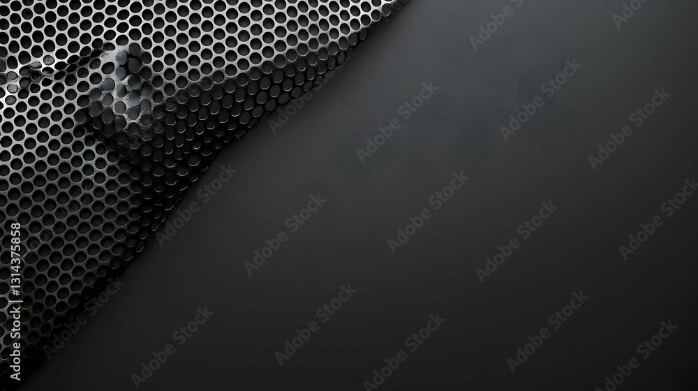 Poster abstract dark gray background with metallic mesh grid pattern and copy space for industrial design