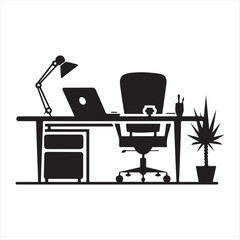 empty modern office, office silhouette vector.