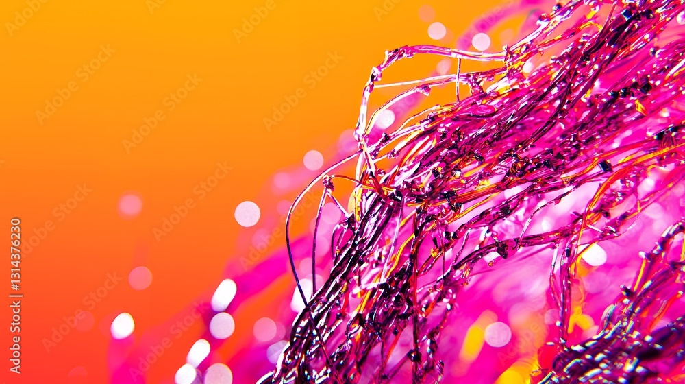 Poster abstract pink and orange gradient background with flowing lines and bokeh