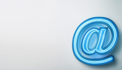 블루 네온 스타일의 '@' 기호가 빛나는 배경화면