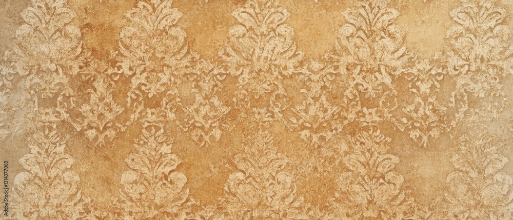 Poster textured damask pattern in beige and brown with vintage style, creating a distressed and aged effect