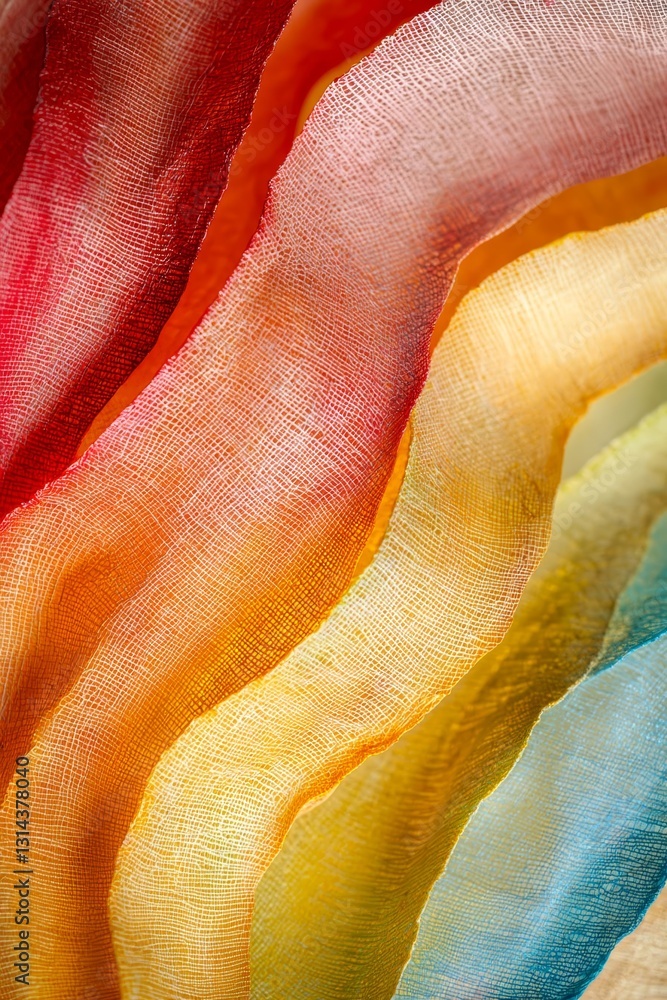 Poster vertical macro of colorful curved sheets of paper.