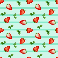 Vibrant summer delight with seamless strawberries and refreshing mint leaves pattern