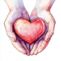 Watercolor Heart Held in Gentle Hands A Painting of Love and Compassion