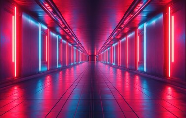 Fototapeta premium Futuristic Pedestal for Product Showcase in Sci-Fi Room with Neon Lights
