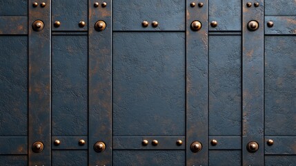 Obraz premium Textured metal wall with large tiles and industrial patterns, featuring fasteners for a striking monochrome effect