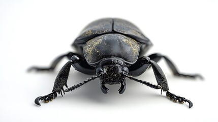 Naklejka premium Insect action close-up of a black bug on white background detailed macro photography studio environment